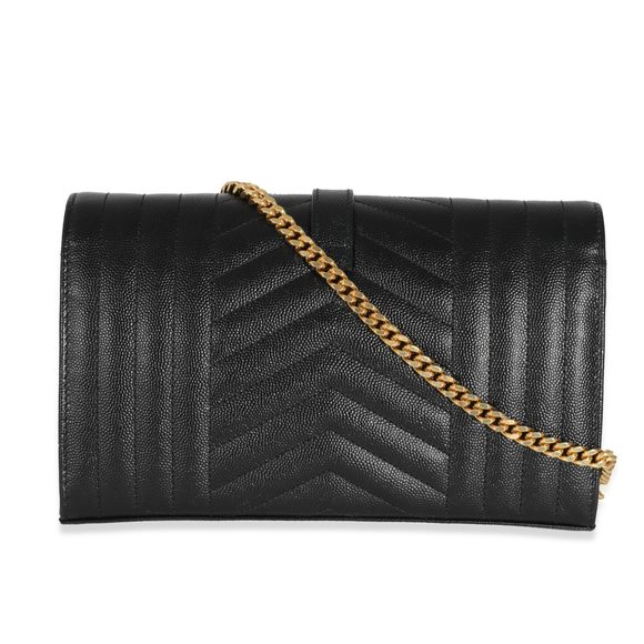Saint Laurent Black Grain de Poudre Mix Matelassé Envelope Chain Wallet - Picture 3 of 8